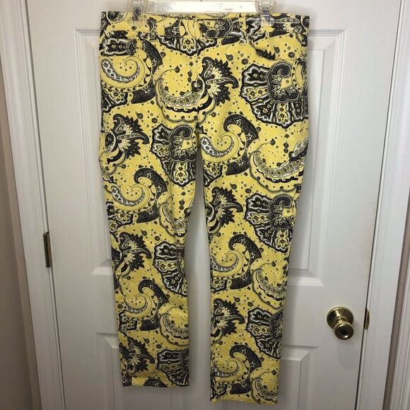 Ralph Lauren Denim - Ralph Lauren LRL Lauren Jeans yellow paisley print capris pants jeans, size 10